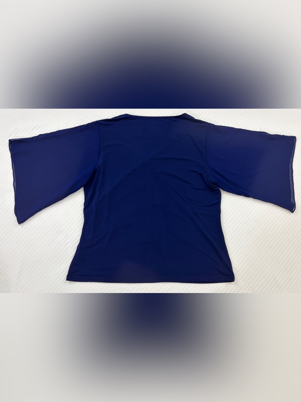 Women’s PLUS Carmen Royal Blue Embellished V-Neck Ruched Sheer Sleeve Blouse- 1X - Picture 2 of 13